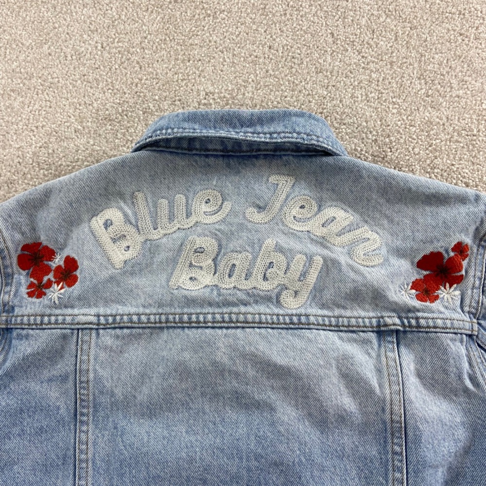 Marine Layer Denim Jacket Women Large Blue Floral Blue Jean Baby Embroidered - Picture 9 of 15